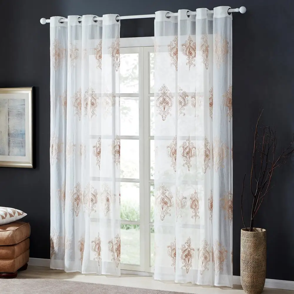 2018 Hot Style Door Embroidered Window Curtain Continuous Sheer Curtain Fabric Linen Sheer Curtains Best Selling Customized