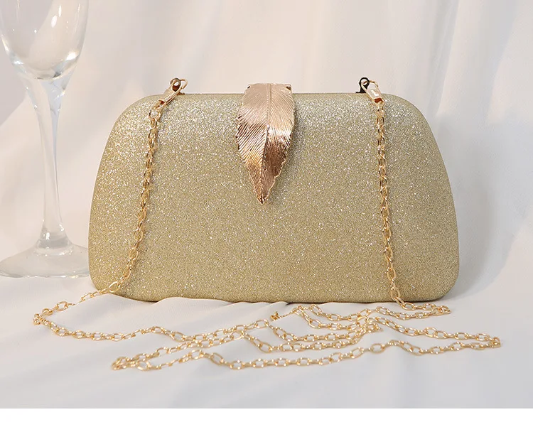 New Creative Gold Leaf Box Banquet Dress Wedding Women Handheld Evening Bag Luxury Party