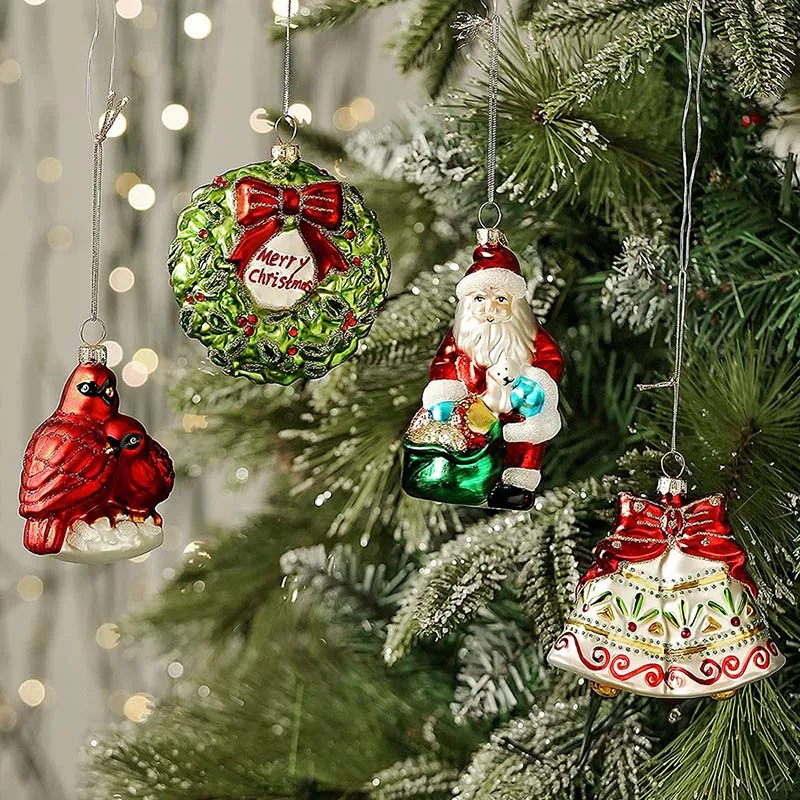 EAGLEGIFTS Mini Orange Baubles Hand-painted Large Christmas Fruit Santa Hanging Decorations with Gold Glass Ball Ornaments