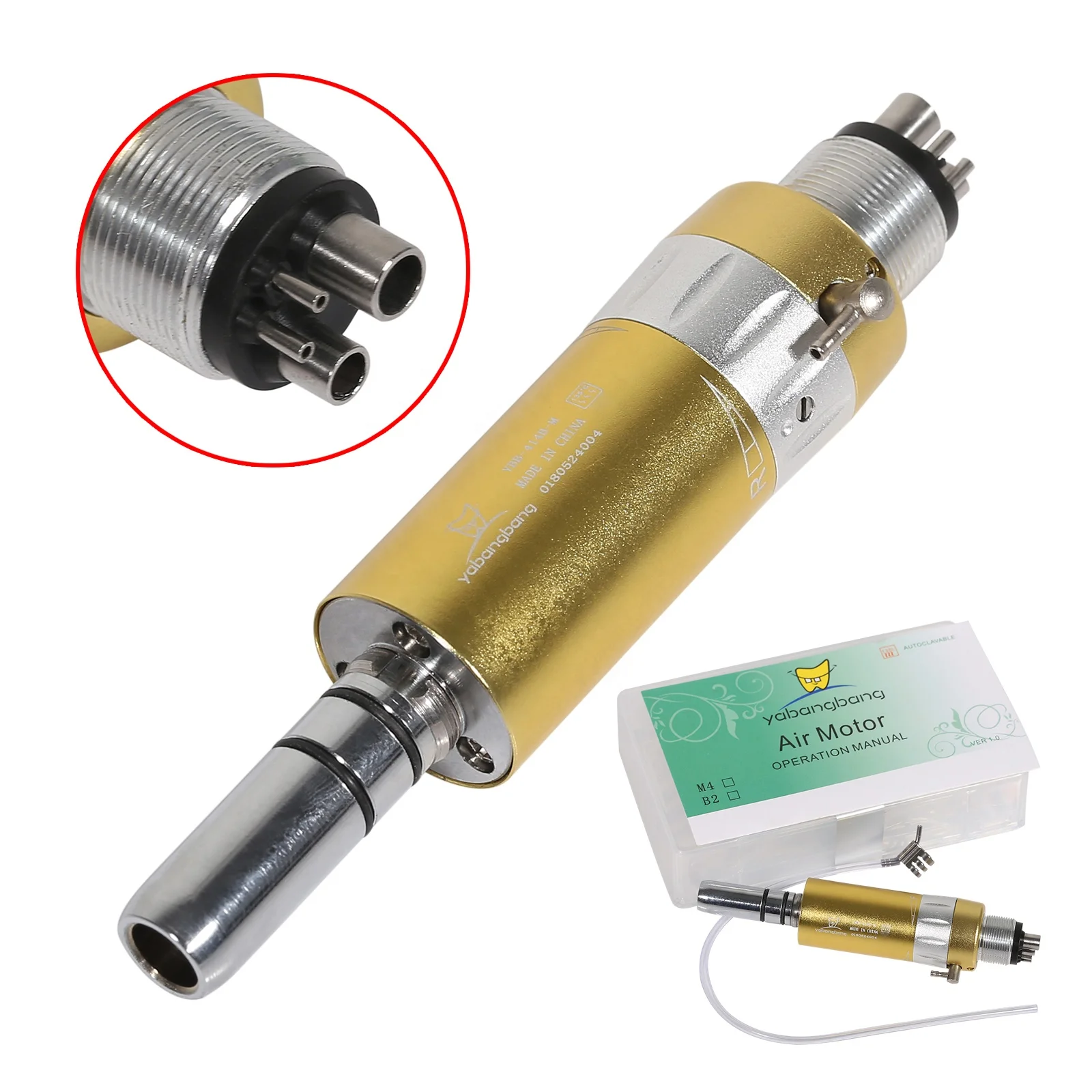 Hot Sale! NSK Style Dental 1:1 E-type External Spray Air Motor 4 Holes Slow/Low Speed Handpiece Gloden