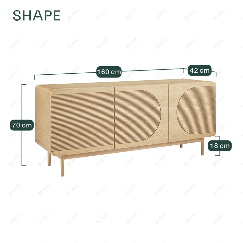 SAPA 160 sideboard in solid oak and oak veneer with  2 adjust and 3 soft closing doors in groove decoration