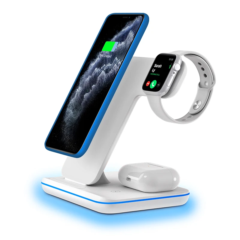 
popular products 2021 Qi Wireless Charger 3 in 1 15W Fast Wireless Charging Station for iphone and iwatch 
