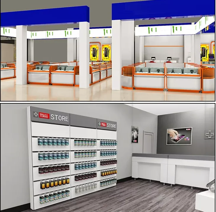 Glass Mobile Phone Display Cabinet Retail Showcase Cell Accessories Kiosk for Shopping Mall