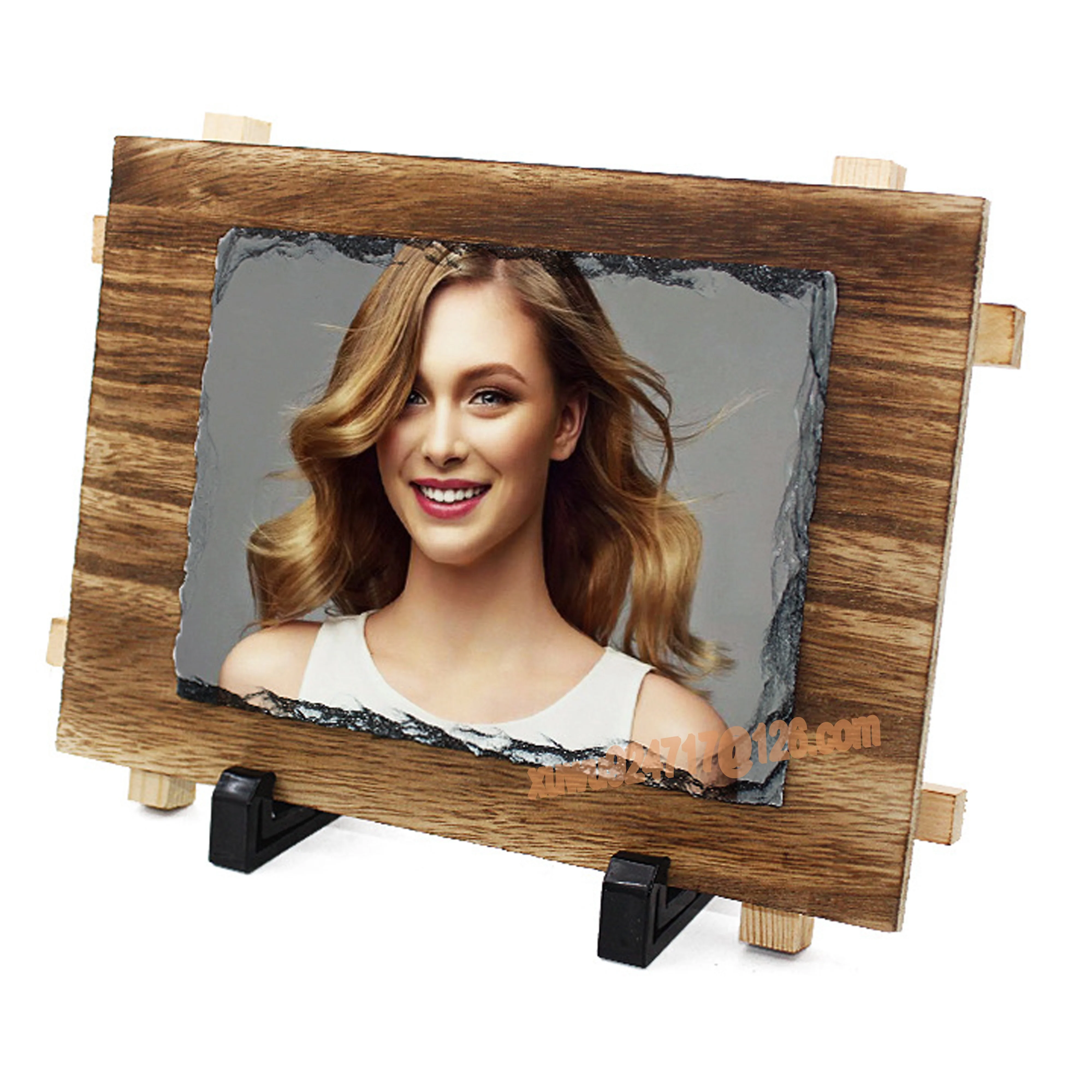 Customized Blank Sublimation Hot Transfer Wood Base Rock Picture Photo Frame Slate Glossy Stone Shining Photo Frame 12x17cm