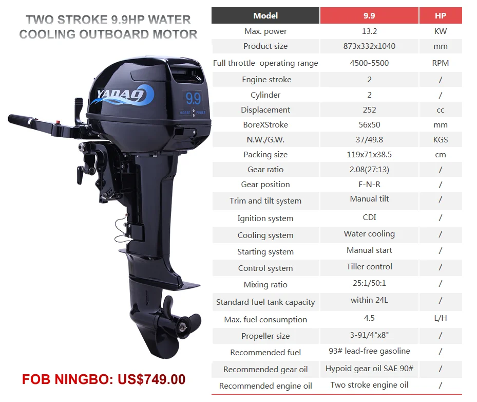 New 2 Stroke 9.9hp Boat Motor Outboard Gasoline Engine