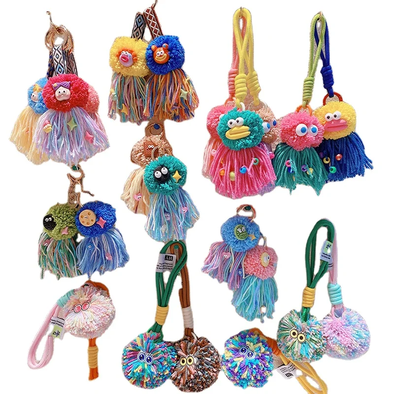 Promotional gift car Key Handbag Accessories plush pompom Key Ring  Cute Cartoon 3d plush keychain small coal ball bag keychain
