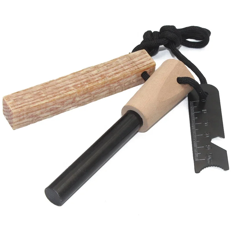 1/2 inch Wood Handle Firestarter Kit Ferro Rod with Fatwood Stick Fire Starter Tinder