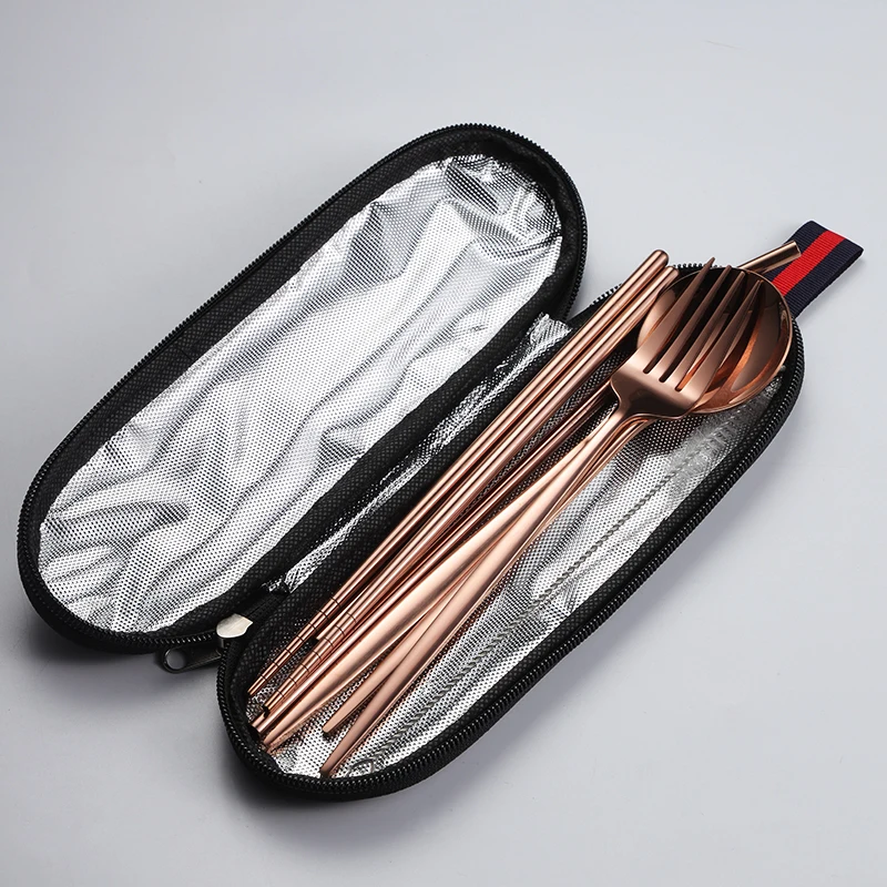 Stainless Steel Travel Camping Cutlery Knife Fork Spoon Chopsticks Set With Case,Lunch Box Utensils, Portable Silverware Set