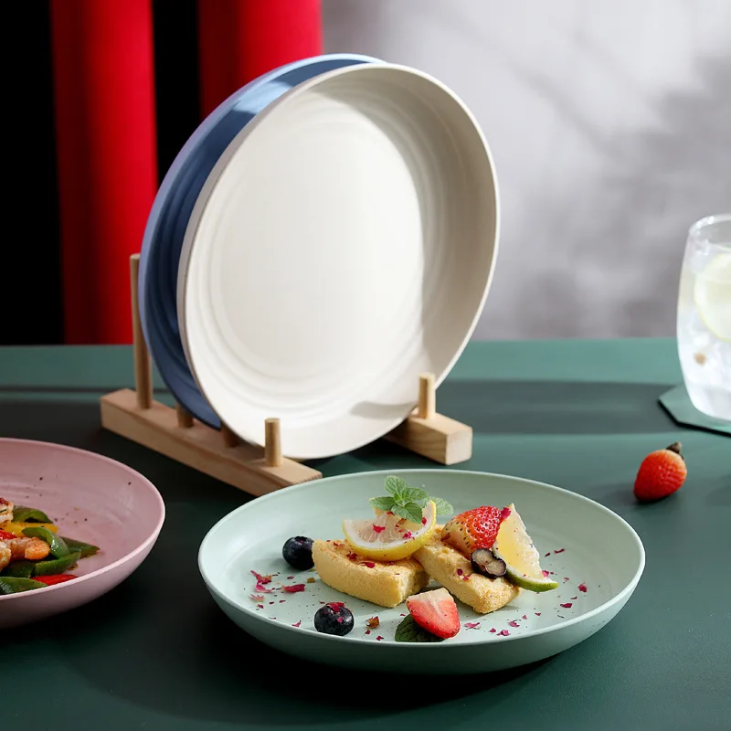Minimalist Eco-Friendly Biodegradable Dinnerware Set Sustainable round Plate Dish Plant Design Food Safety Charger Wheat Fruit
