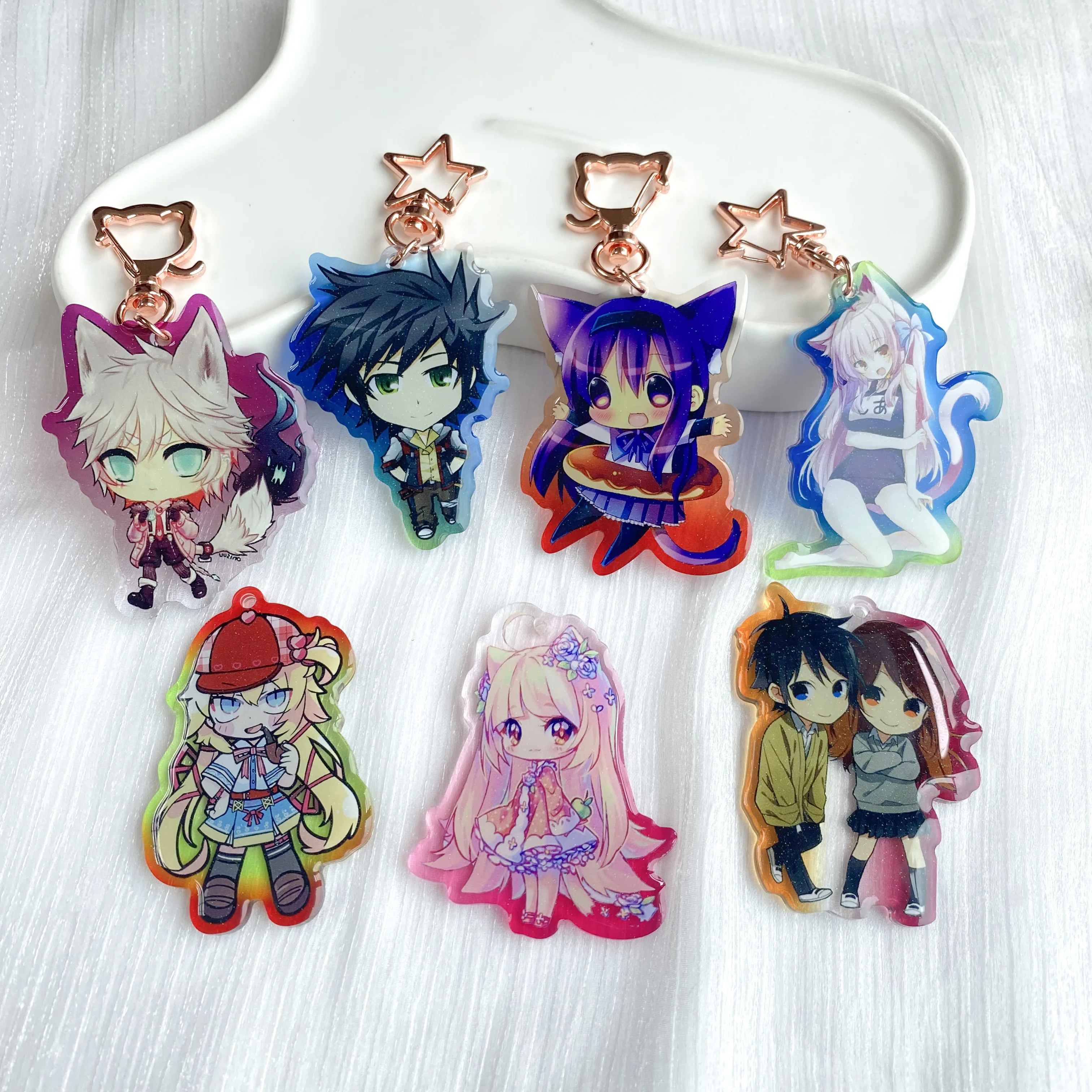 Custom Printing Clear Acrylic Holographic Charm  Personalized Anime Plastic Keychains