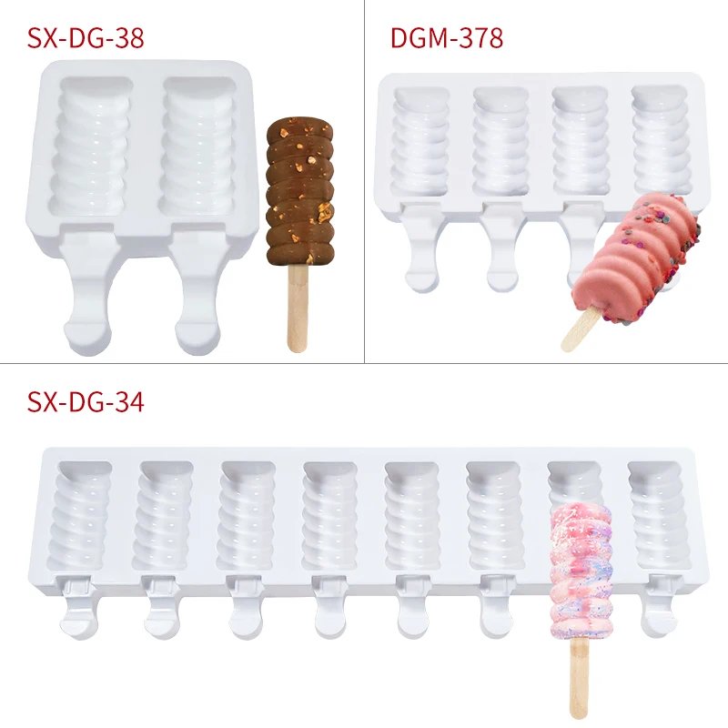 DUMO 4/8 Cavity Magnum Ice Cream Mould DIY Silicone Popsicle Ice Cream Cone Tools Caterpillar Ice Pop Silicon Mold