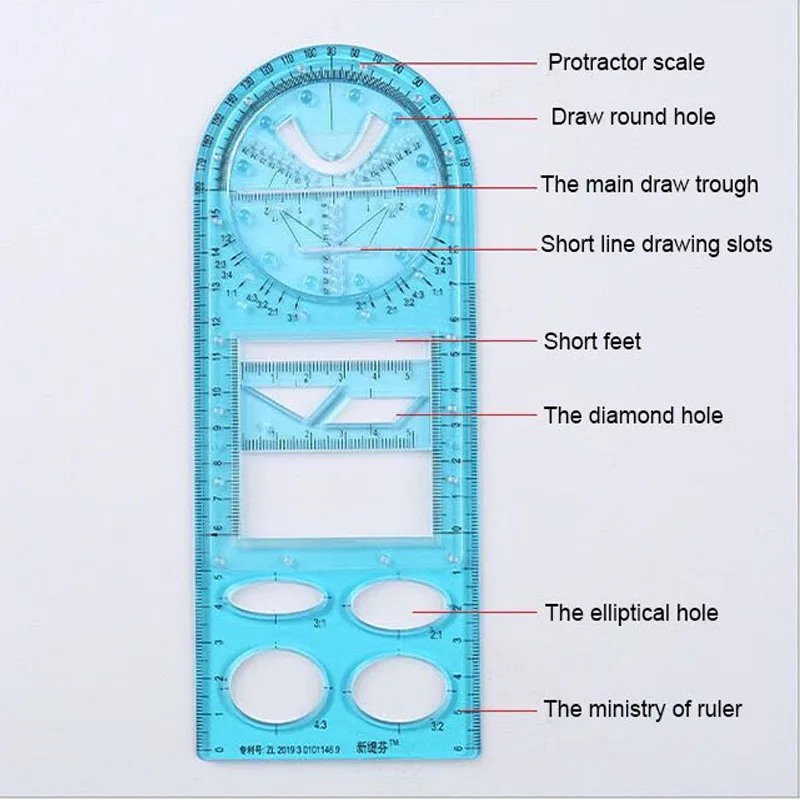 Multifunctional Geometric Drawing Ruler Quick Drawing Hollow Out Ruler