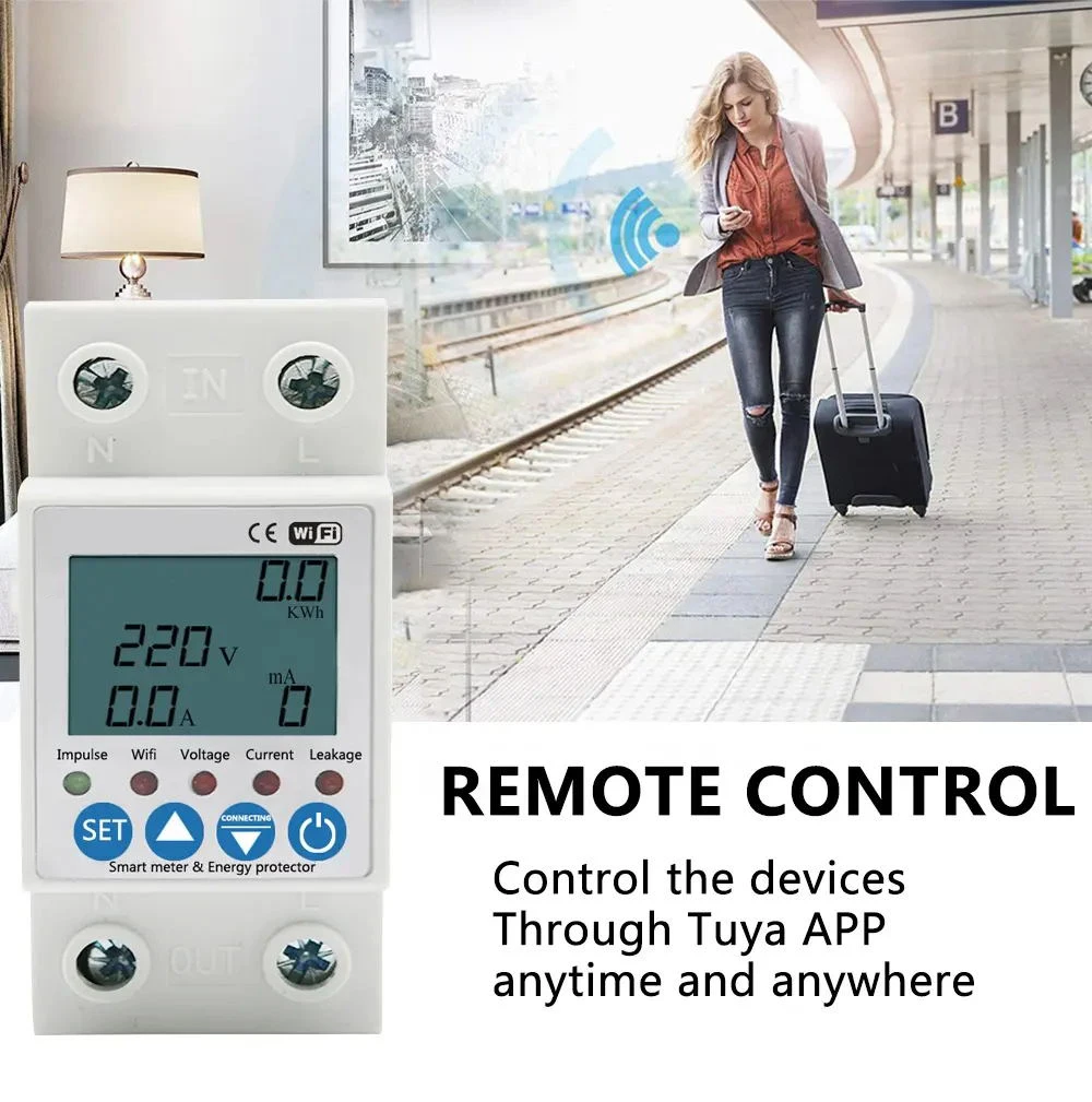 TUYA APP WiFi Smart Circuit Earth Leakage Over Under Voltage Protector Relay Device Switch Breaker Energy Power kW