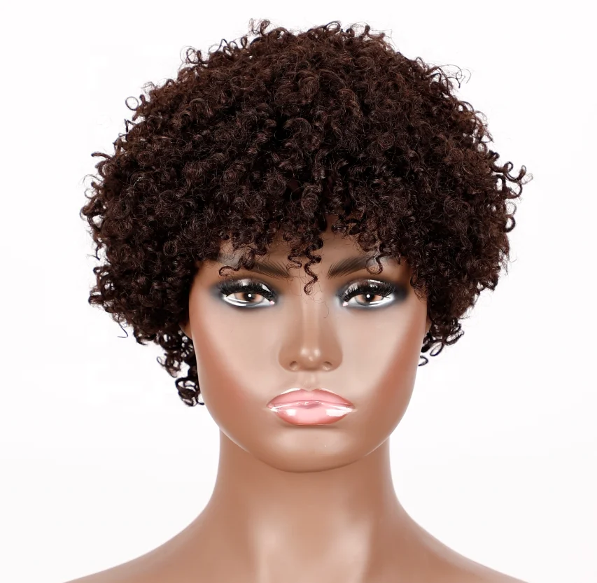 Glueless virgin kinky curly remy wholesale highlight pixie cut bob platinum blonde for women afro kinky sample human hair wig