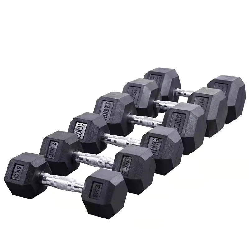 Rizhao OEM dumbbell High Quality  Cheap Price  LB KG  Rubber Coated Hex dumbbell