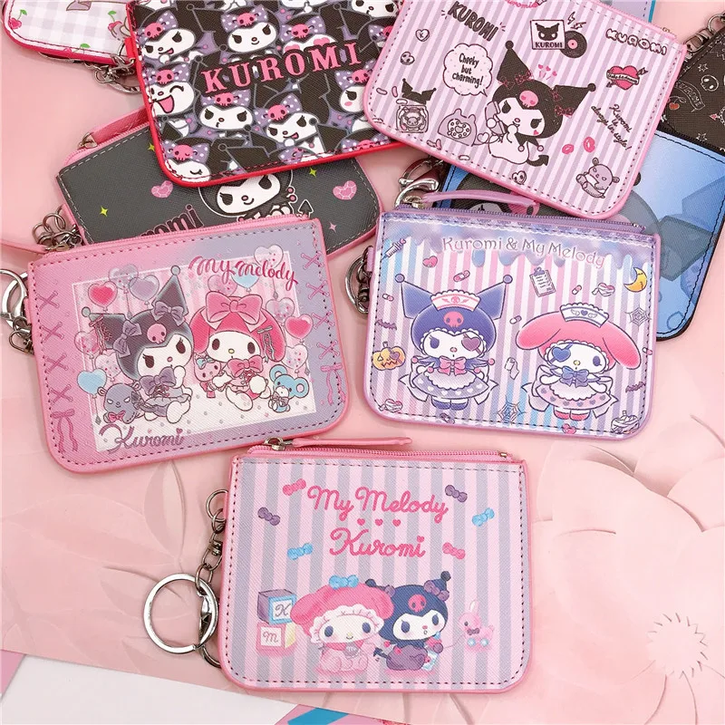 Sanrio Cartoon Coin Purse Kurumi Cinnamoroll Dog Work Badge Sleeve Work Card Sleeve Badge with Key Ring Coin Card Bag Wallet