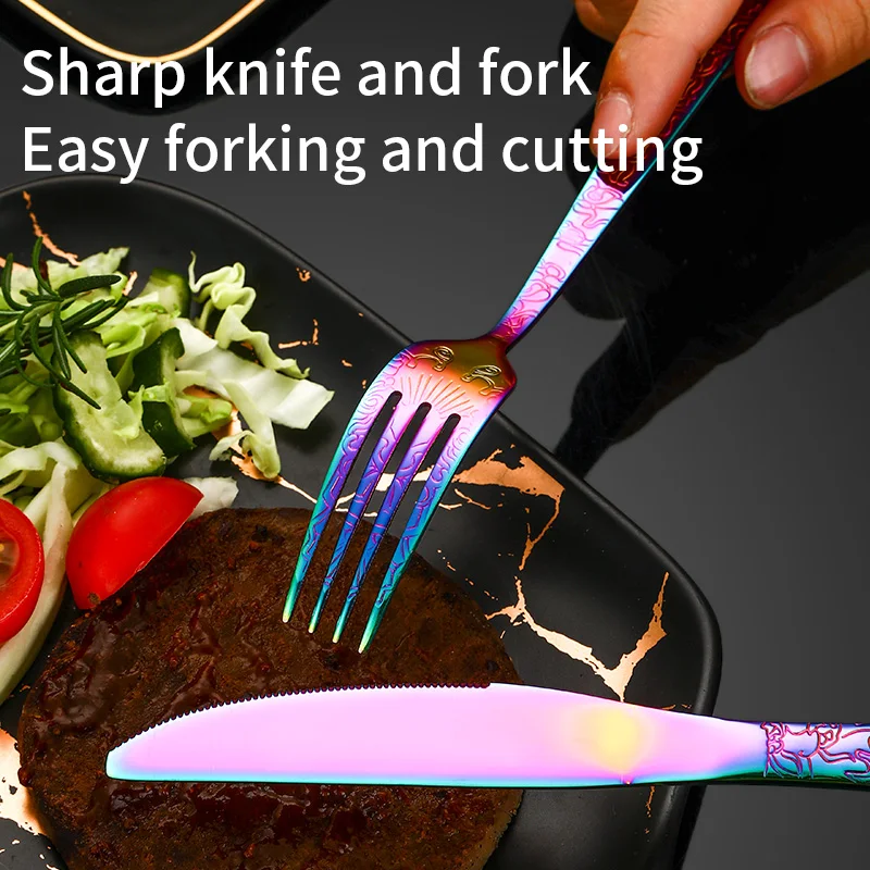 24 Pcs Cutlery Set Flatware Spoon And Forks Knife,Black Stainless Steel Gold Cutlery 24pcs Set