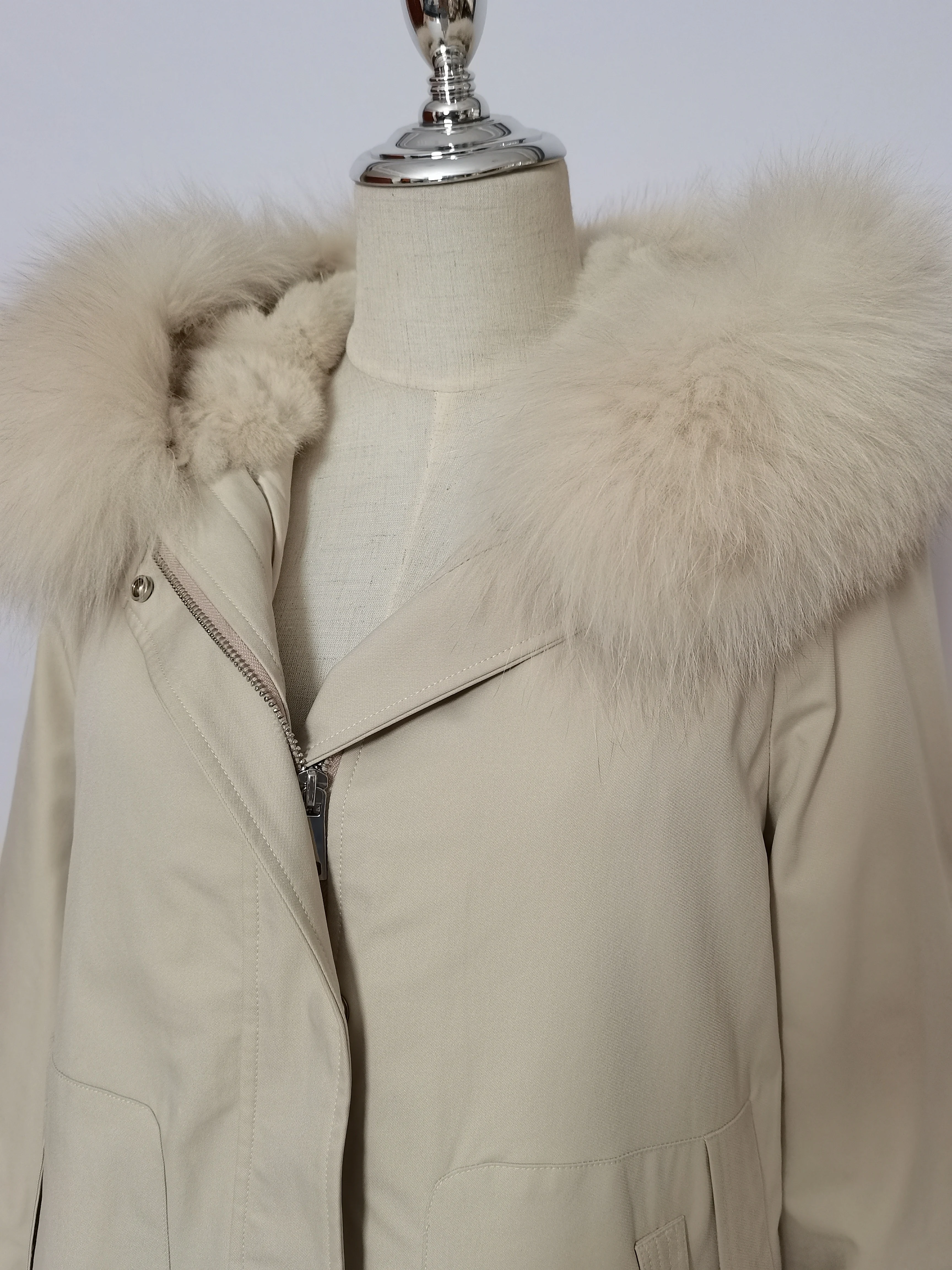 2021 winter new real fur coat jacket women fox fur hood trim warm  rabbit fur liner coat women parkas coat