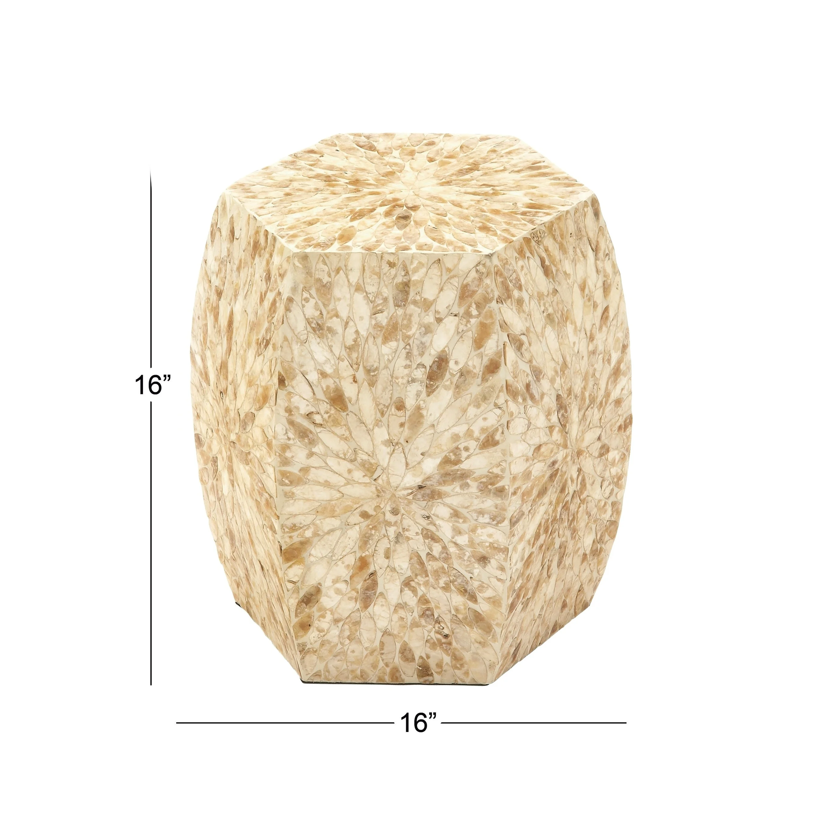 Unique Hexagonal Lacquer Iridescent Shell Mother Of Pearl Stool Ottoman From Vietnam