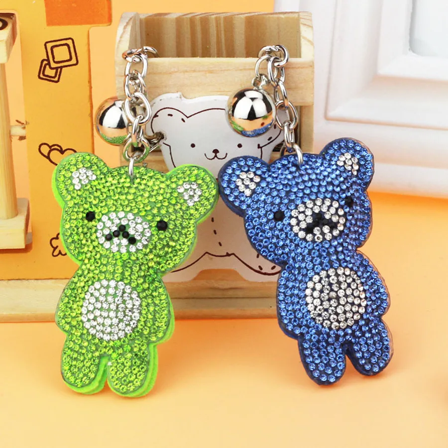 Wholesale Bling Bear Key Ring Pendant Multi colors Rhinestone Glitter Mini Bear Keychains For Women Bag