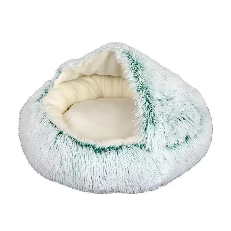 Washable Long Faux Fur Plush Pet Dog Bed Round Cat House Soft Long Semi Enclosed Deep Sleep Comfort In Winter Pet Round Bed