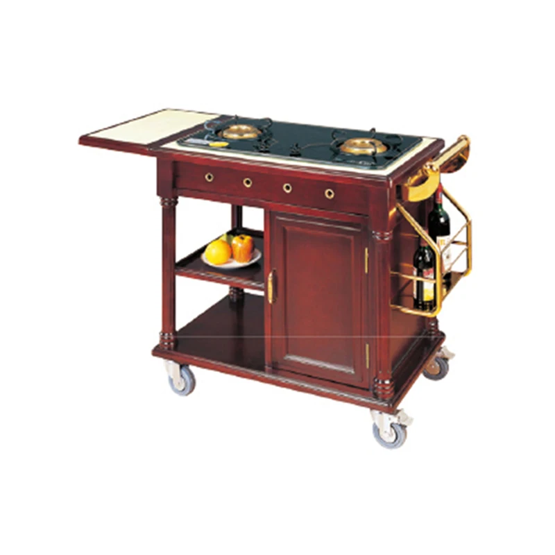 Single/Double Head Stove Food Serving Flambe Trolley Hotel & Restaurant Equipment Banquet Cooking Cart