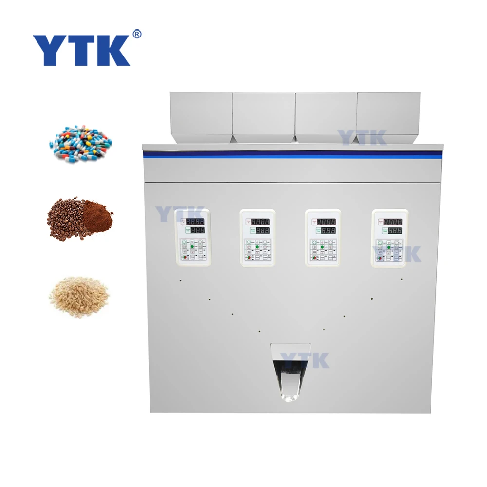 YTK-W200F Automatic Four Heads Yeast Dry Milk Powder Coffee Bean Seed Grain Chip Crisp Particle Granule Weighing Filling Machine