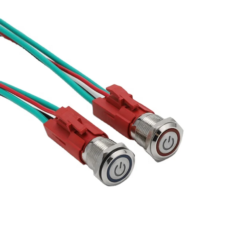 High Current 10A 16mm IP67 waterproof momentary self-locking 1NO led stainless steel metal push button switch with power symbol