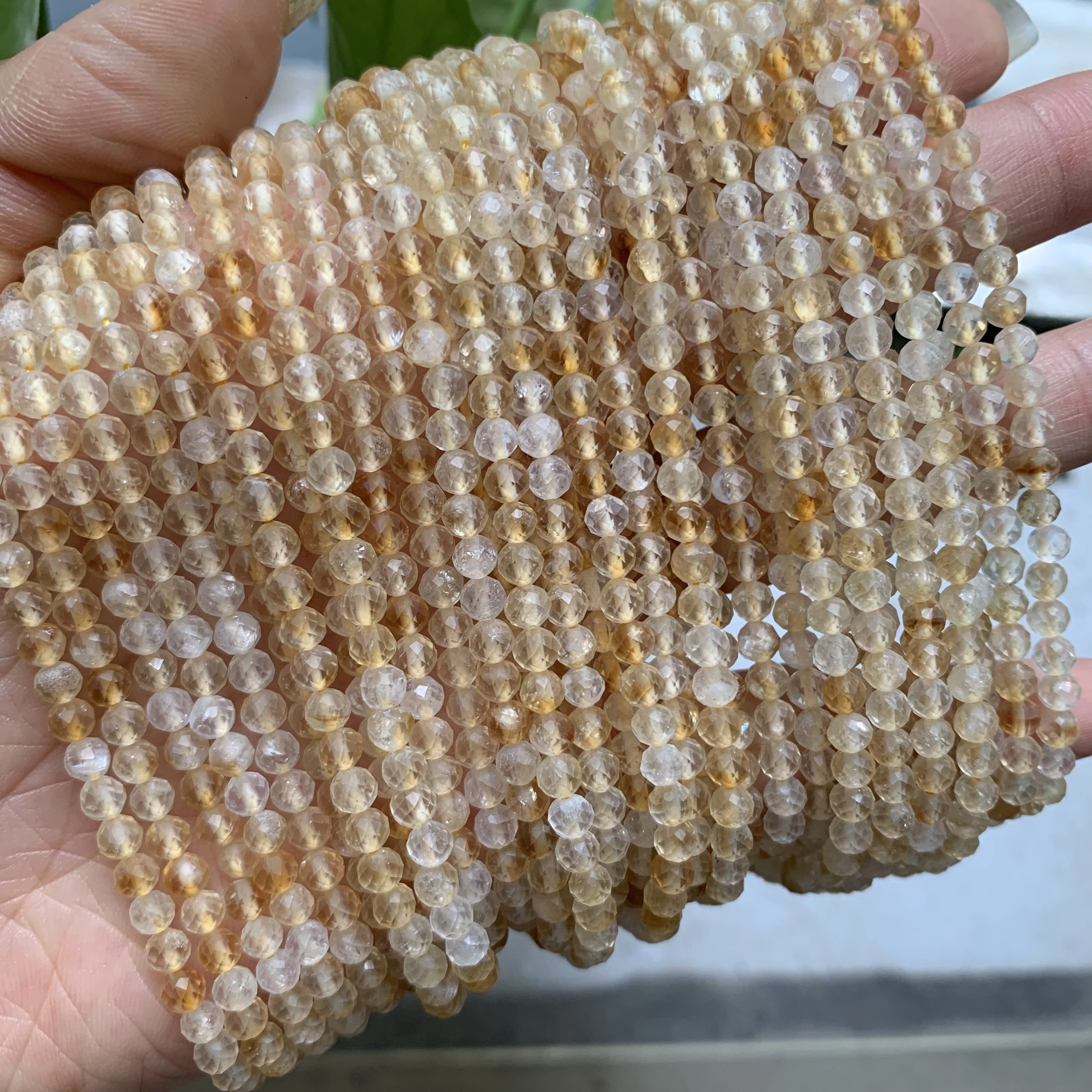 Natural Citrine Faceted Stone Beads Loose 2mm 3mm 4mm Necklace Jewelry Making Crystal