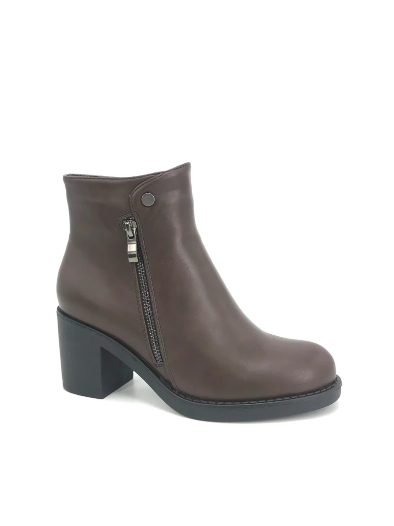 Custom logo women wholesale OEM ladies pu high heel side  fashion zipper boots Waterproof Leather Medium-Cut Safety Boot Shoe