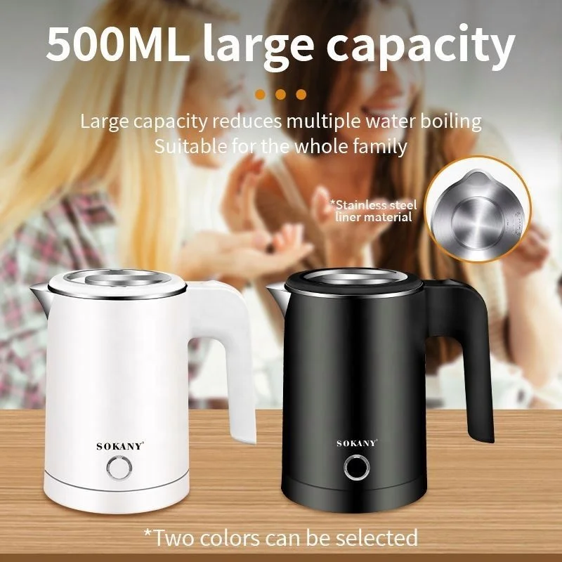 Popular Round Shape Small Electric Teapot Stainless Steel 0.5L Portable Mini Hot Water Boiler Heater for Indoor Travel