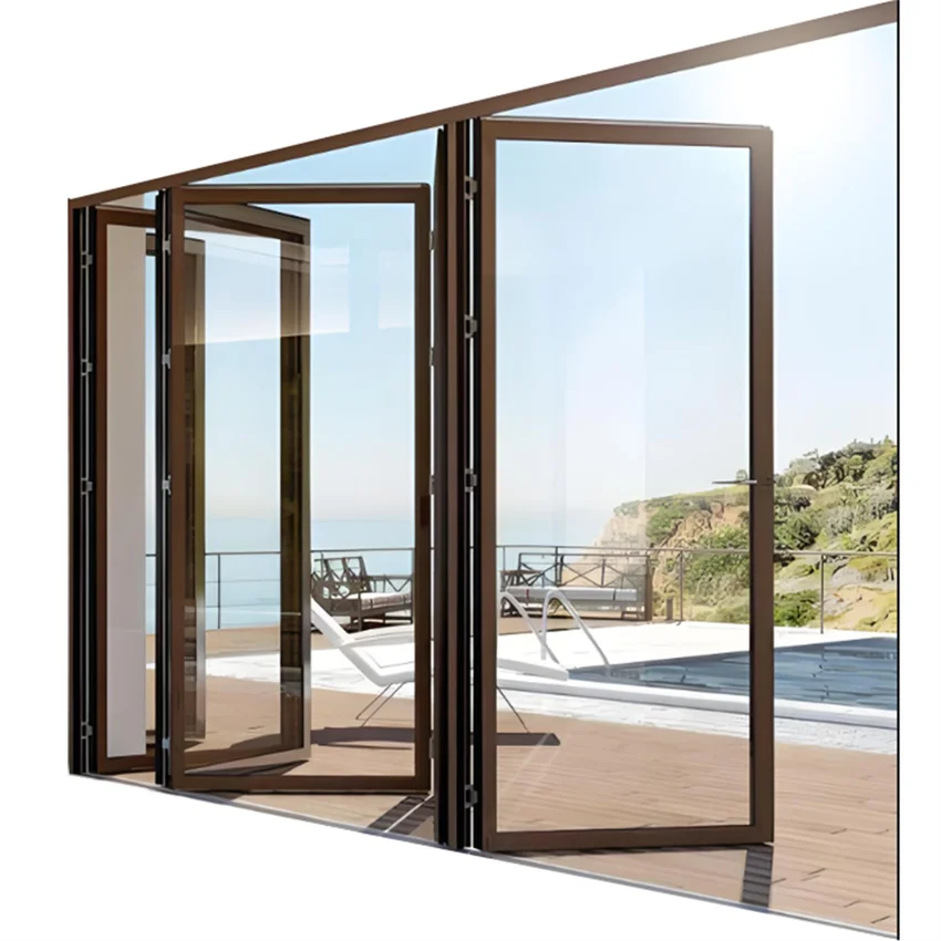 Outdoor Exterior Bifold Doors Modern Designs Aluminum Alloy Double Tempered Glass Folding Door For Prefab House