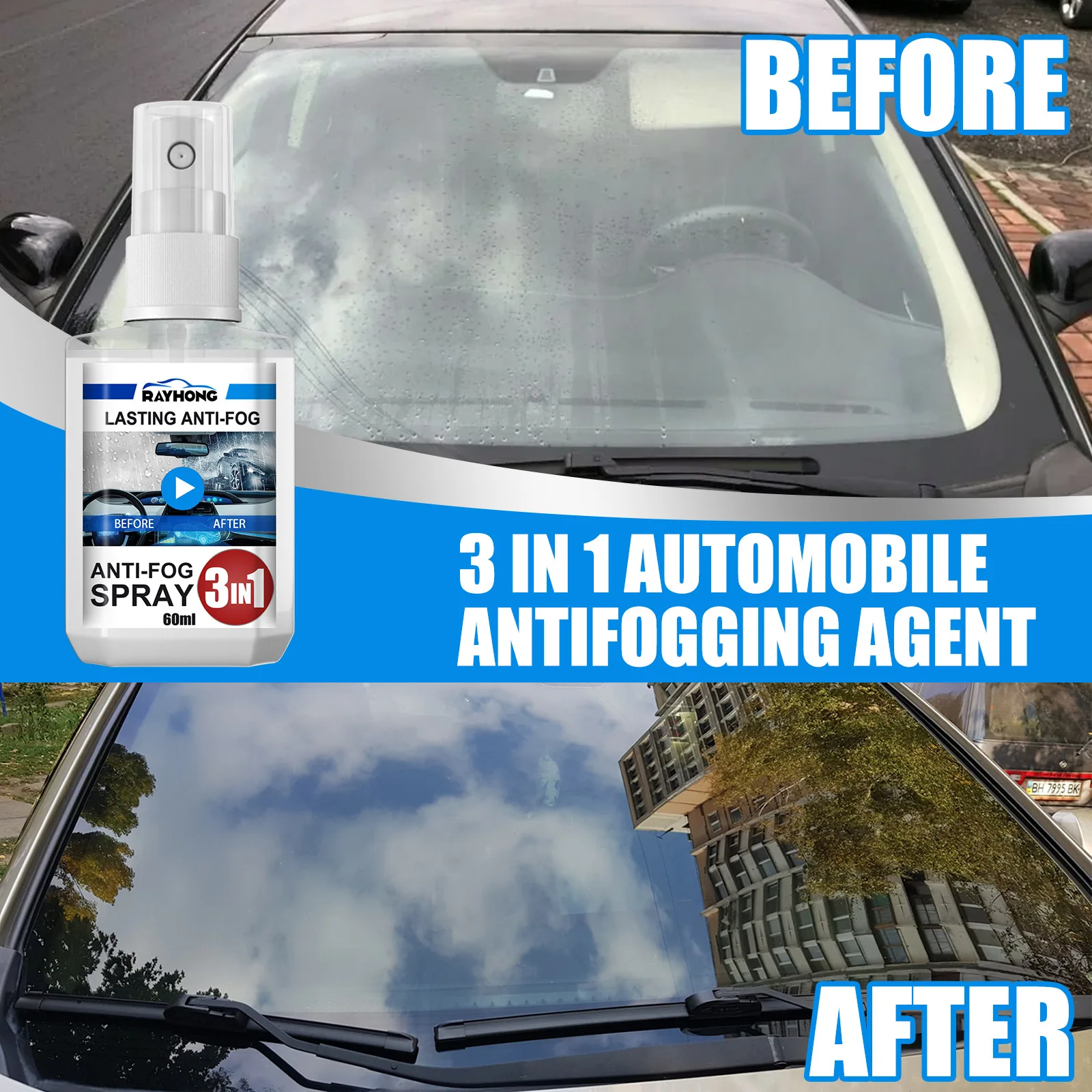C0892 3-in-1 car anti fog agent  car windshield front and rear home dual purpose cleaning rain and anti fog agent