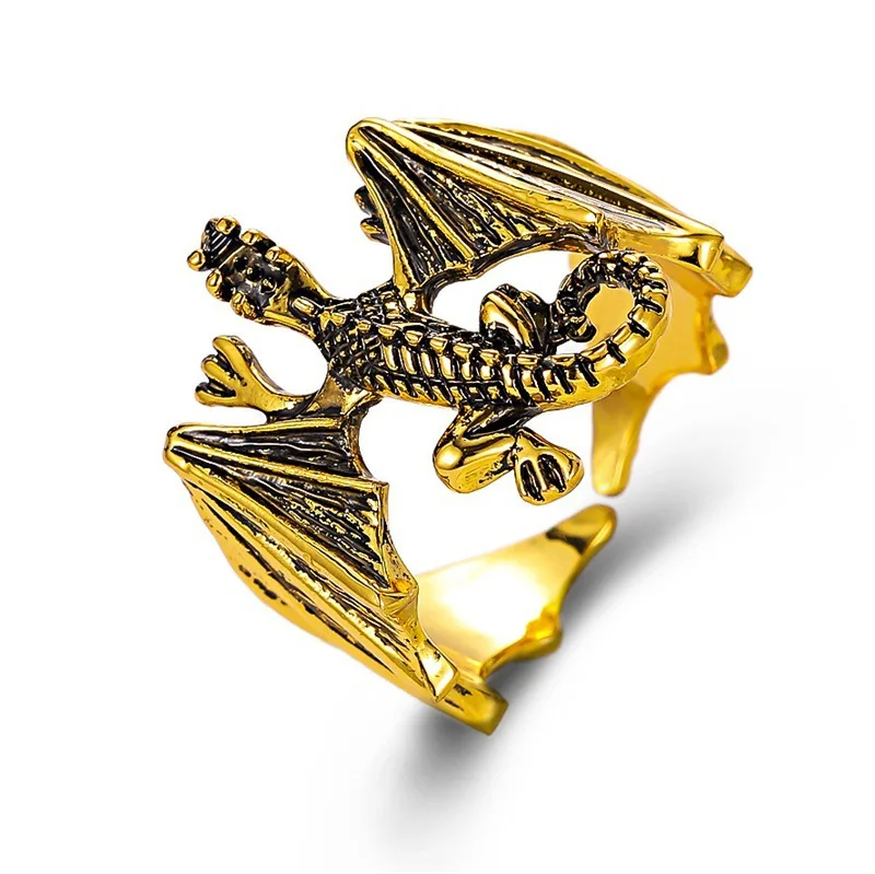 Gothic Retro Dragon Wing Ring Couple Adjustable Open Finger Rings for Women Men Unisex