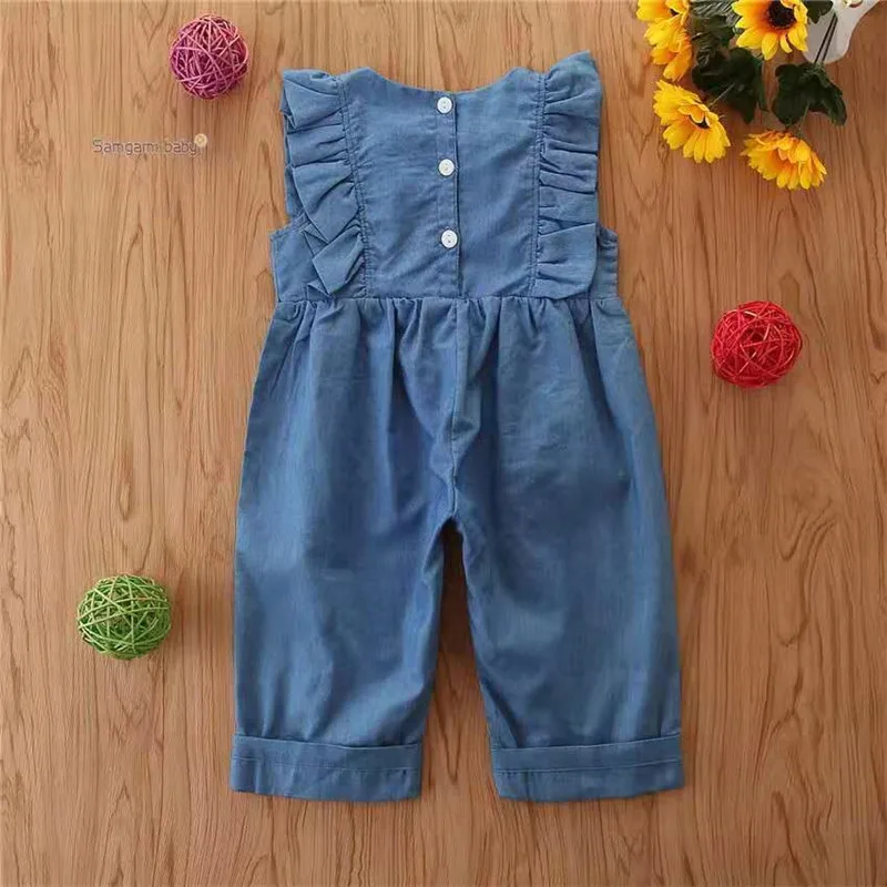 
Sleeveless Summer Infant Ruffles Clothing Denim Baby Girl Clothes Jumpsuit Romper for Kids 