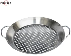 Food Grade Non Stick Stainless Steel BBQ Grill Basket With Double Handles