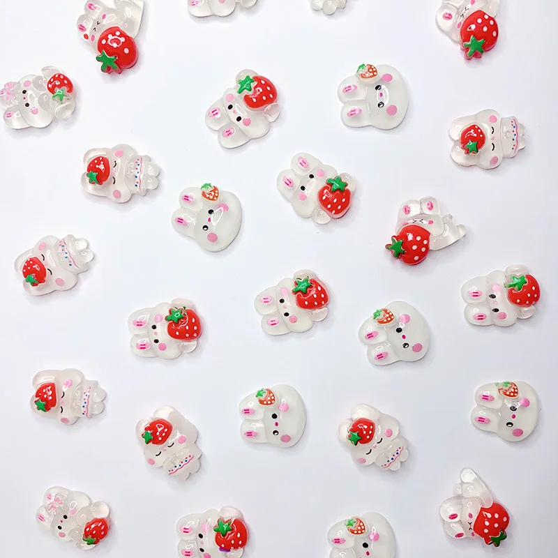 Hot DIY Accessories Transparent Rabbit Strawberry Bunny Shape Resin Craft Cute Decoration Phone Case Hair Bow Hairpin Brooch