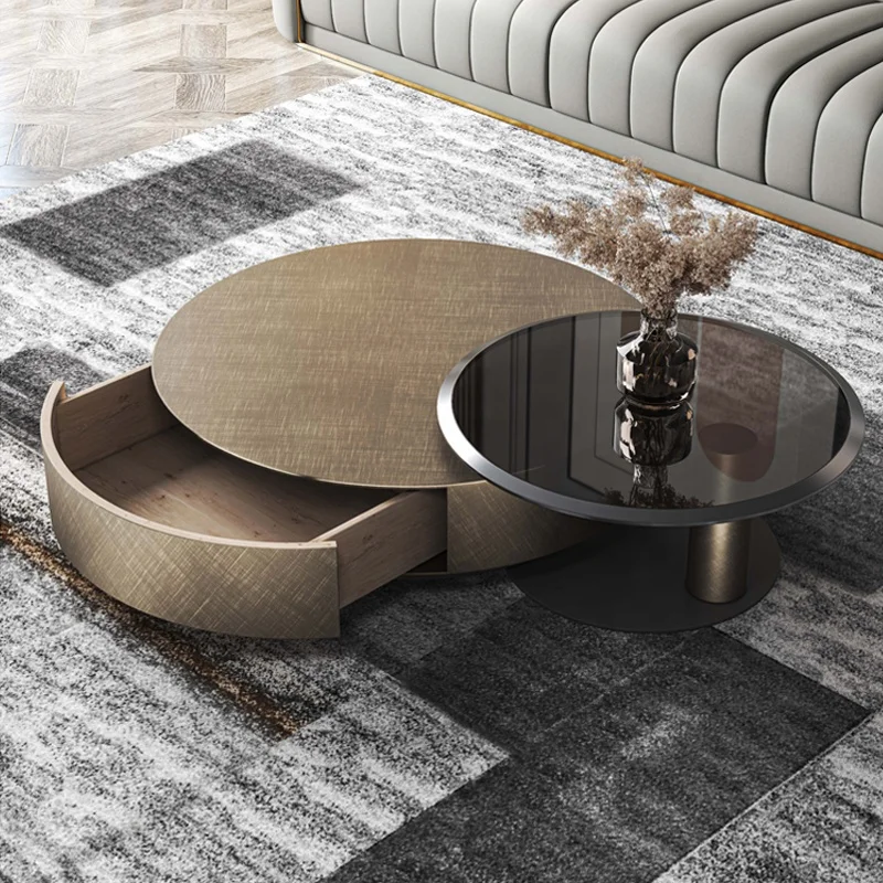 Italian Light Luxury Minimalist Modern Designer Small Household Round Stainless Steel Tea Table Glass coffee table