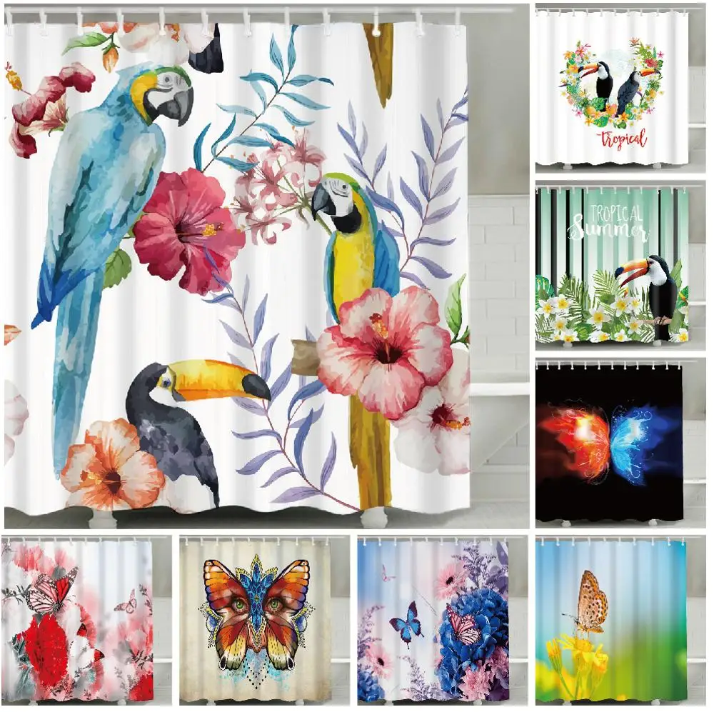 
Polyester Digital Printing Fabric Butterfly Customized Parrot Shower Curtain 71*78 inch 