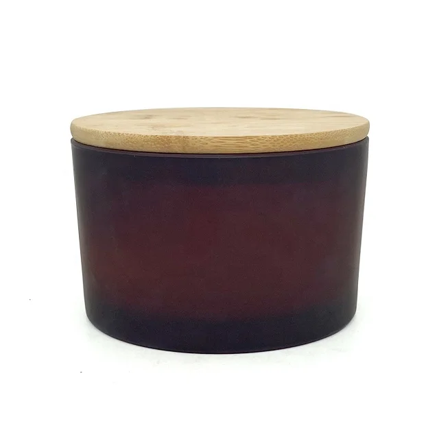 A12M  New design  15 oz frosted  glass holder  scented candle with bamboo lid and private label