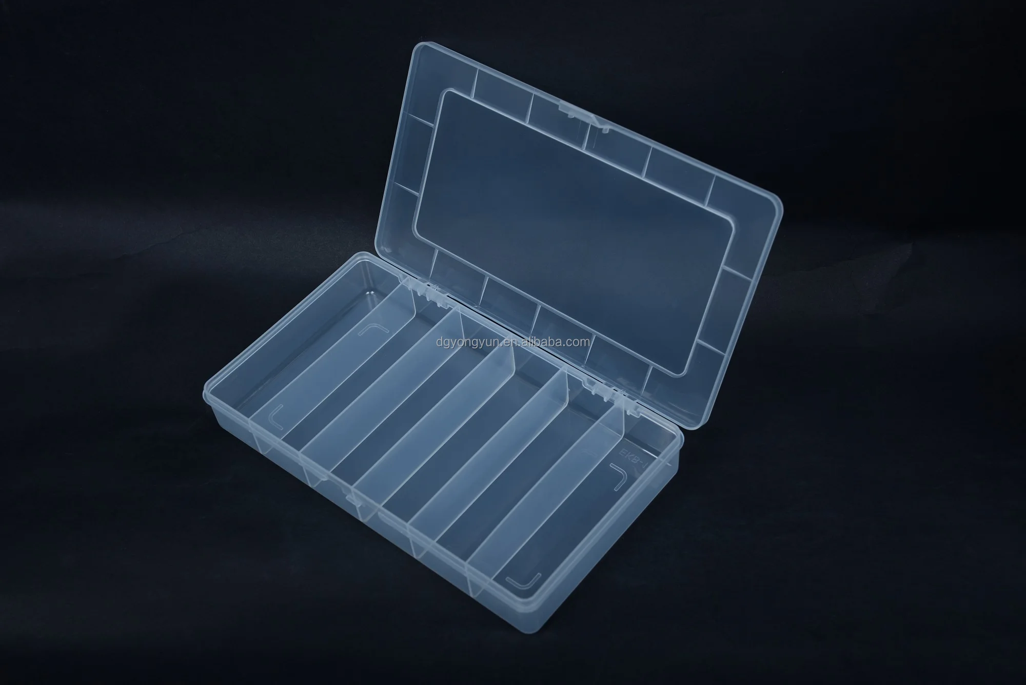 Whole sale 6 compartments rectangle transparent plastic storage box with fixed dividers