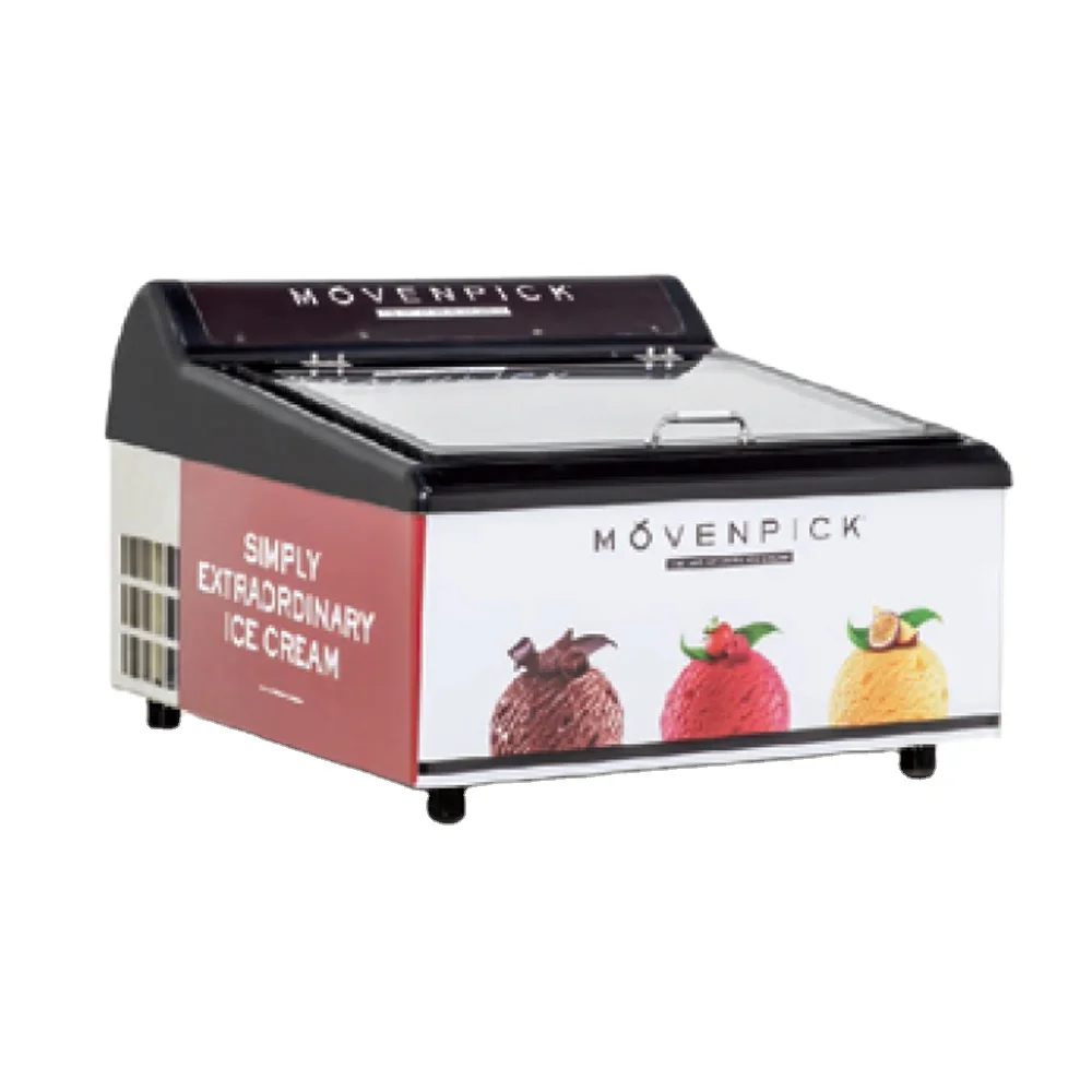 Grocery store mini size Countertop refrigerated ice cream freezer showcase
