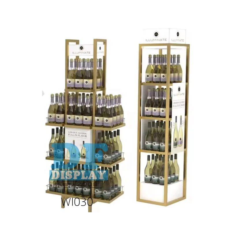 WI016  Customized Retail Store Floor Beer Liquor Bottle Shelf Wine Display Display for Bottles  Display Stand