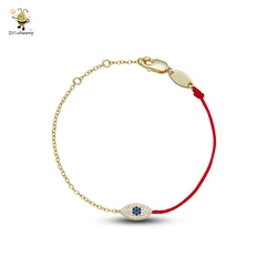 Custom 925 Sterling Silver Jewellery Half Chain Half Red Strings Thread 18k Gold Plated Eye of Evil Bracelets