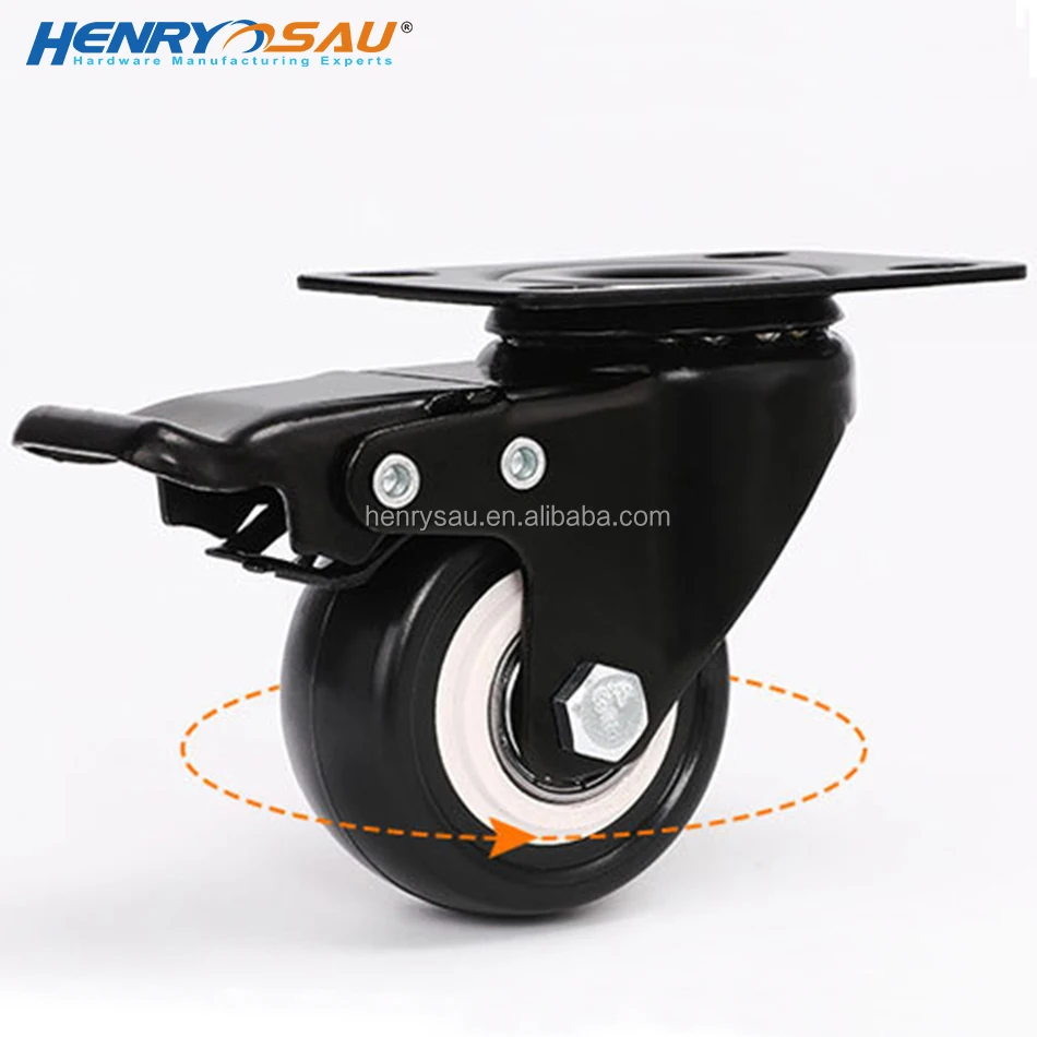 Plant Price Durable No Noise Universal 1.5/2/3 Inch Black PVC Swivel Light Duty Industrial Furniture Caster Wheels with 2 Brakes