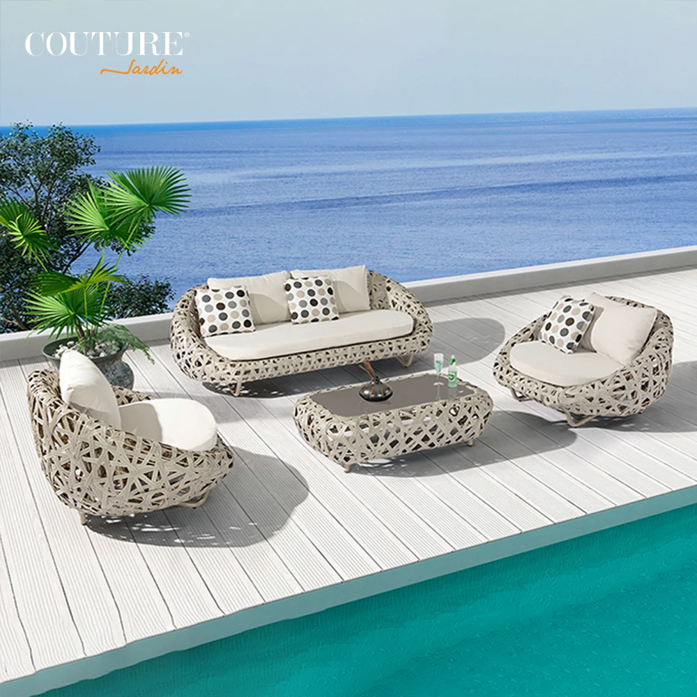 Couture Luxury Hotel Design Garden Rattan Outdoor Furniture Alum Wicker Single Rattan Sofa Set