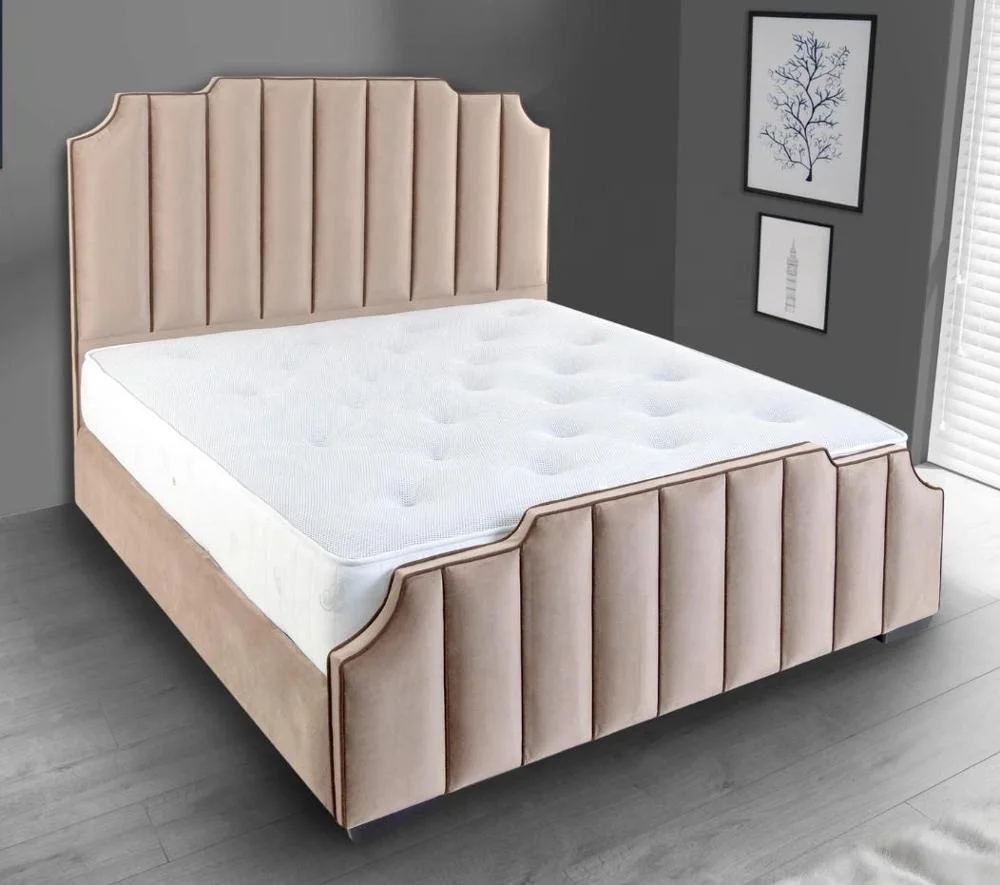 latest design velvet fabric bed hotel bedroom furniture set upholstered genuine leather bed frame