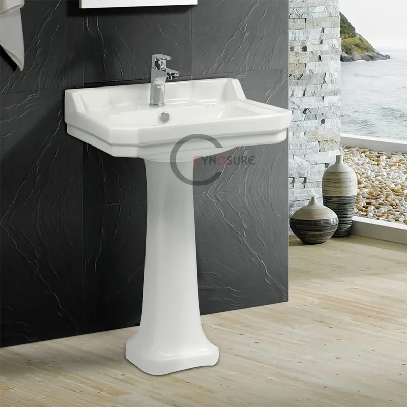 Restroom Vintage Free Floor Standing Hand Basin Sink Classical Pedestal Wash Basin