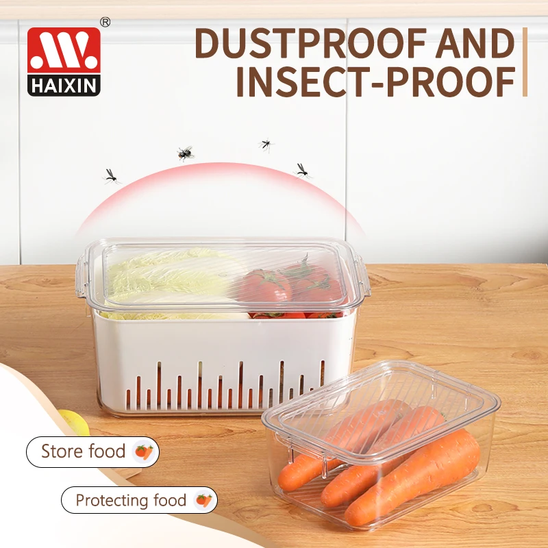 Stackable Fridge Organizer Clear Plastic Fridge Bins Organizing for Kitchen Storage food containers crisper box with basket