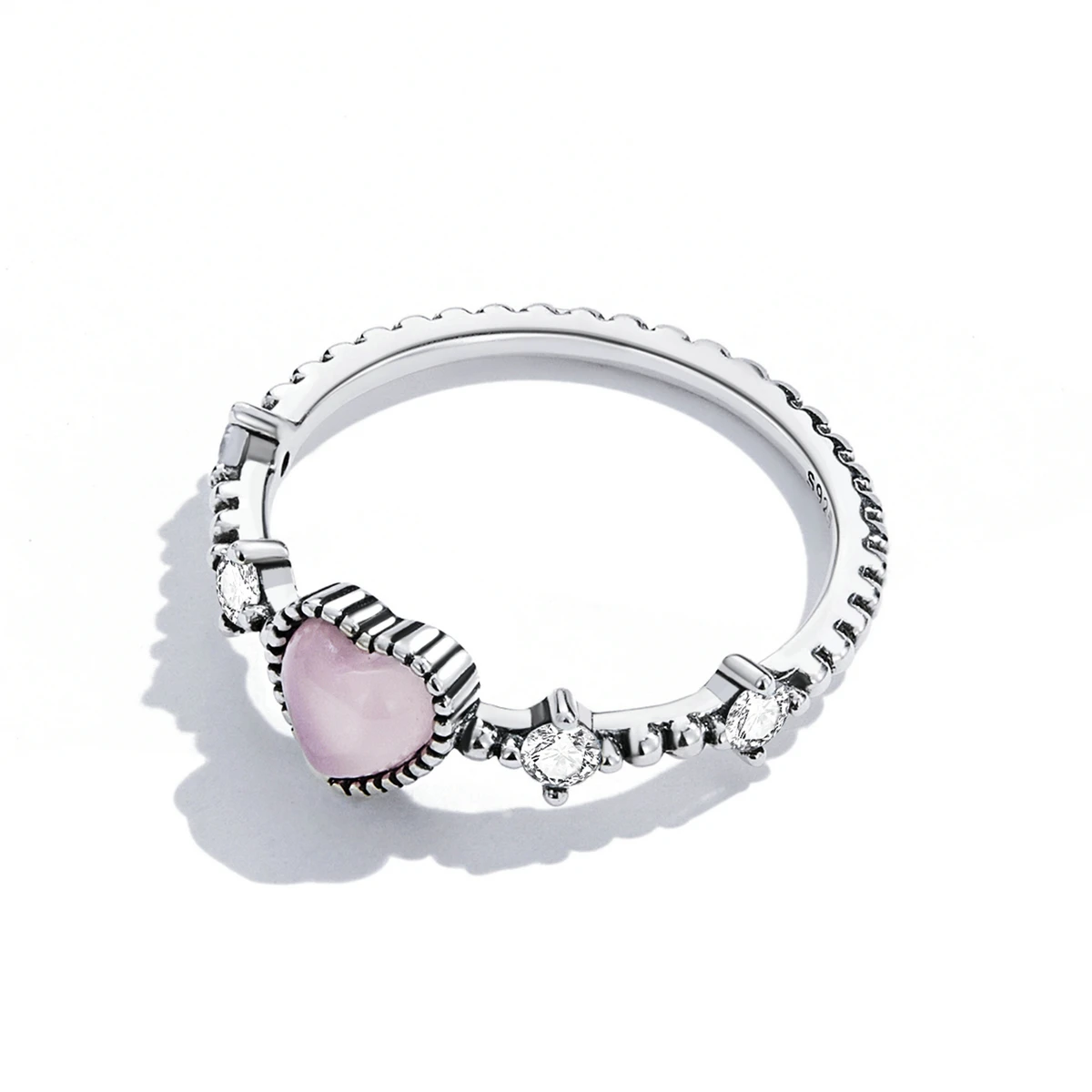 New pink delicate love ring female French retro court style s925 silver ring heart shaped jewelry rings